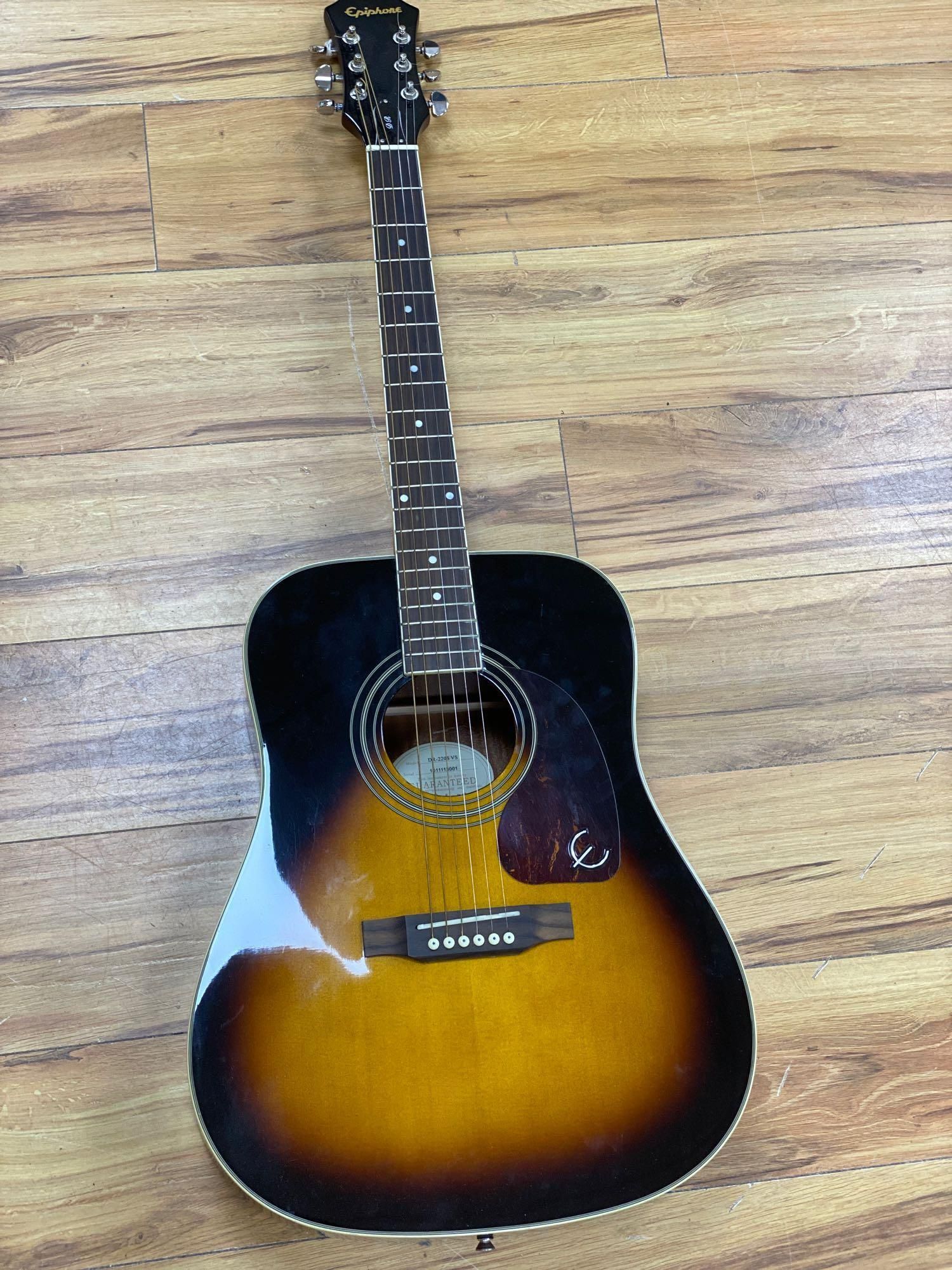 An Epiphone acoustic guitar, model DR-220SVS, in soft case